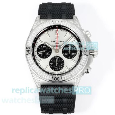 Super Clone BLS Factory Breitling Chronomat Swiss B01 Silver Dial Diamond Watch 